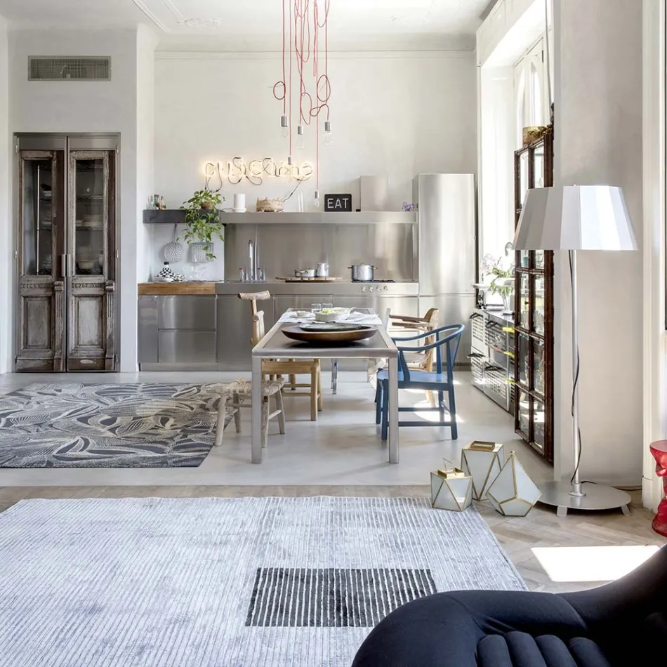 Handgefertigter modularer farbiger Viskoseteppich, gewebt in Indien – Gilberto Viadurini