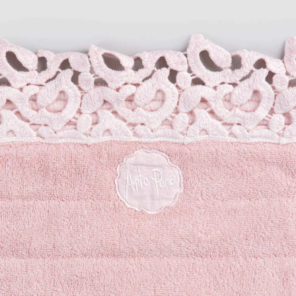 Badezimmerteppich aus Baumwoll- und Leinenschwamm mit Poema-Spitze, 2 Farben – Cuorotto Viadurini