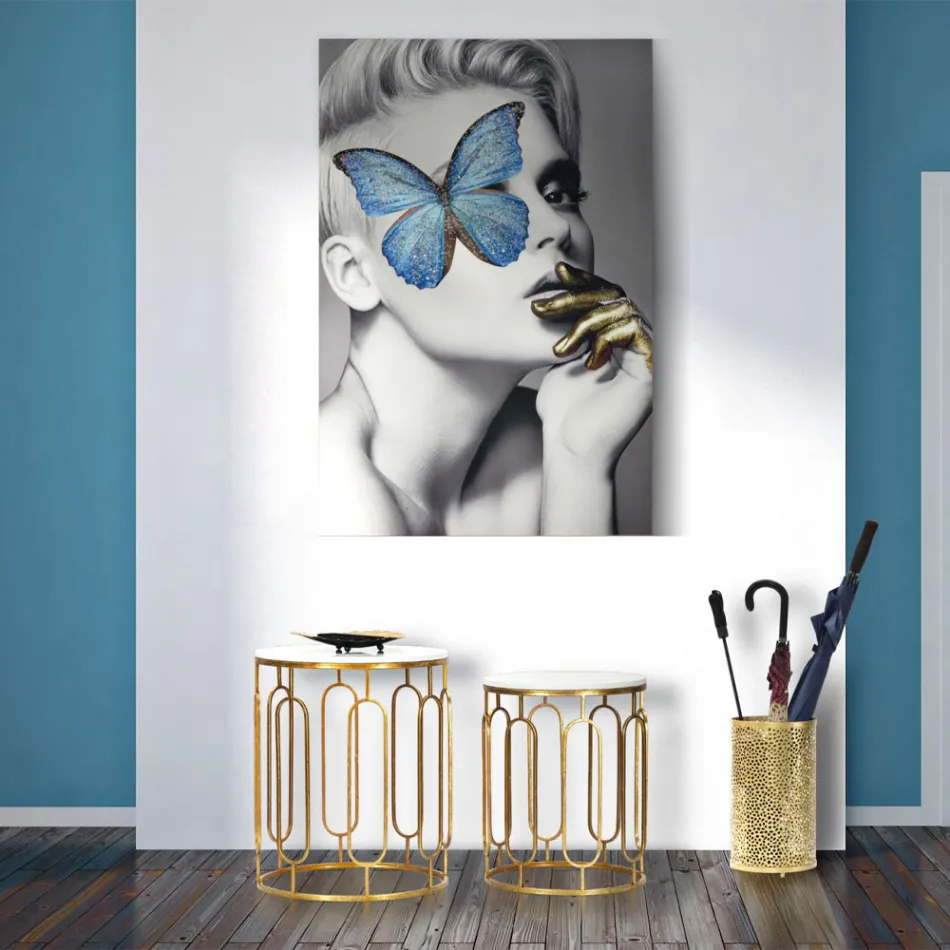 Couchtische aus Harz mit goldenem Eisen- und Marmoreffekt, 2-teilig - Pietro Viadurini