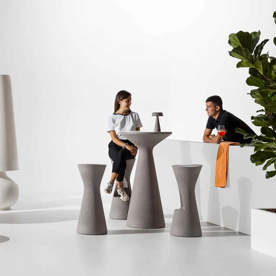 Hoher runder Couchtisch im Freien aus Polyethylen und HPL Made in Italy - Desmond Viadurini