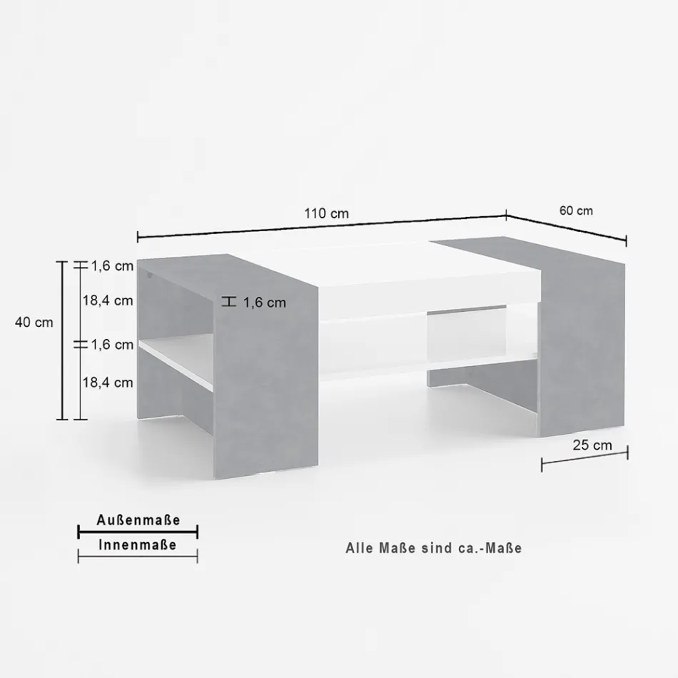 Niedriger Couchtisch für das Wohnzimmer aus weißem Holz 3 Ausführungen - Rames Viadurini