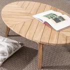 Niedriger Outdoor-Couchtisch aus Teakholz mit ovaler Platte, Homemotion – Ricardo Viadurini