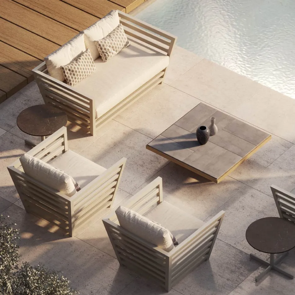 Niedriger Garten-Couchtisch mit Plattenplatte aus Steinzeug Made in Italy - Bresson Viadurini