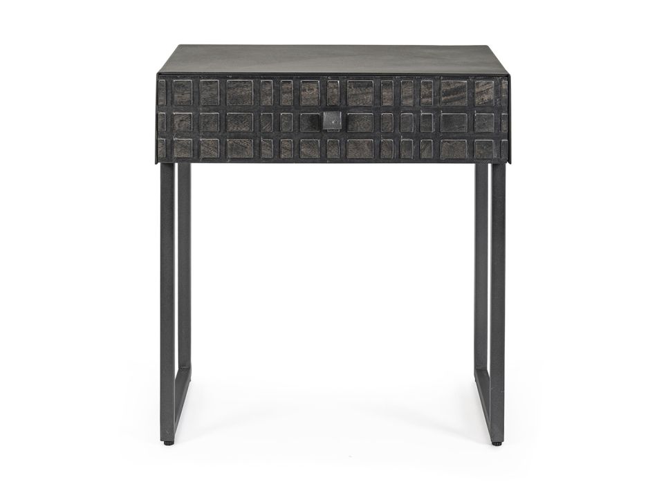 Nachttisch aus Stahl und Mangoholz im ethnischen Design - Mireo Viadurini