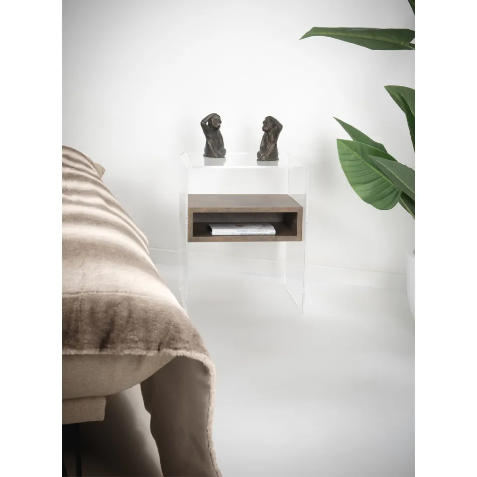 Recycelbarer Nachttisch aus transparentem Plexiglas und Holz - Pascoli Viadurini