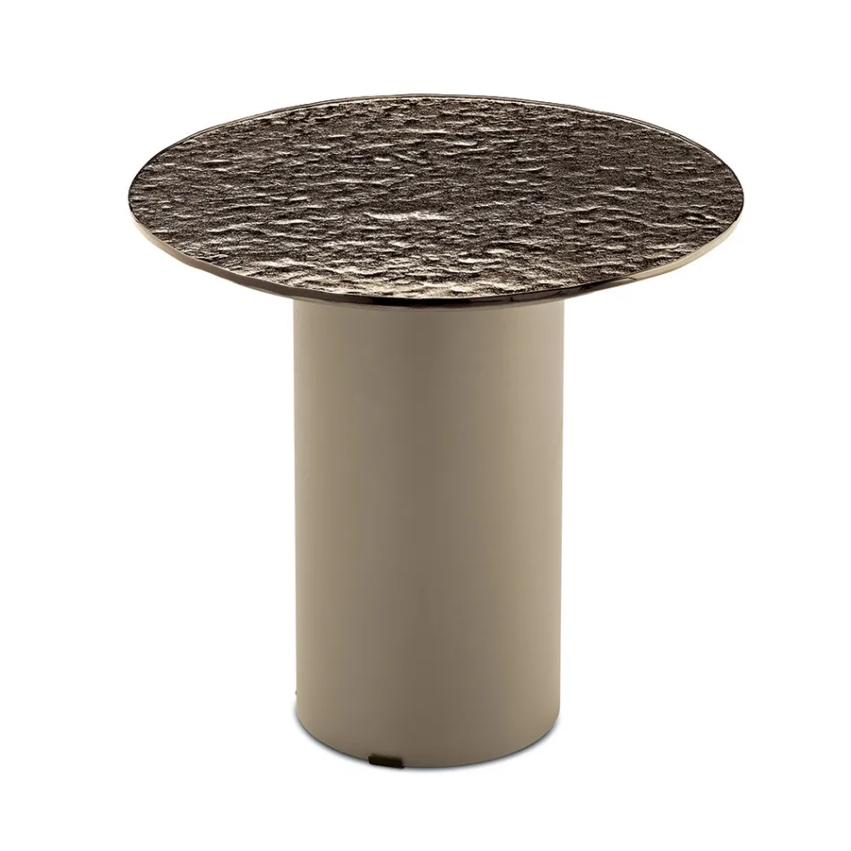 Couchtisch mit Metallgestell und Ø45 cm Spiegel- oder Glasplatte - Flaminia Viadurini