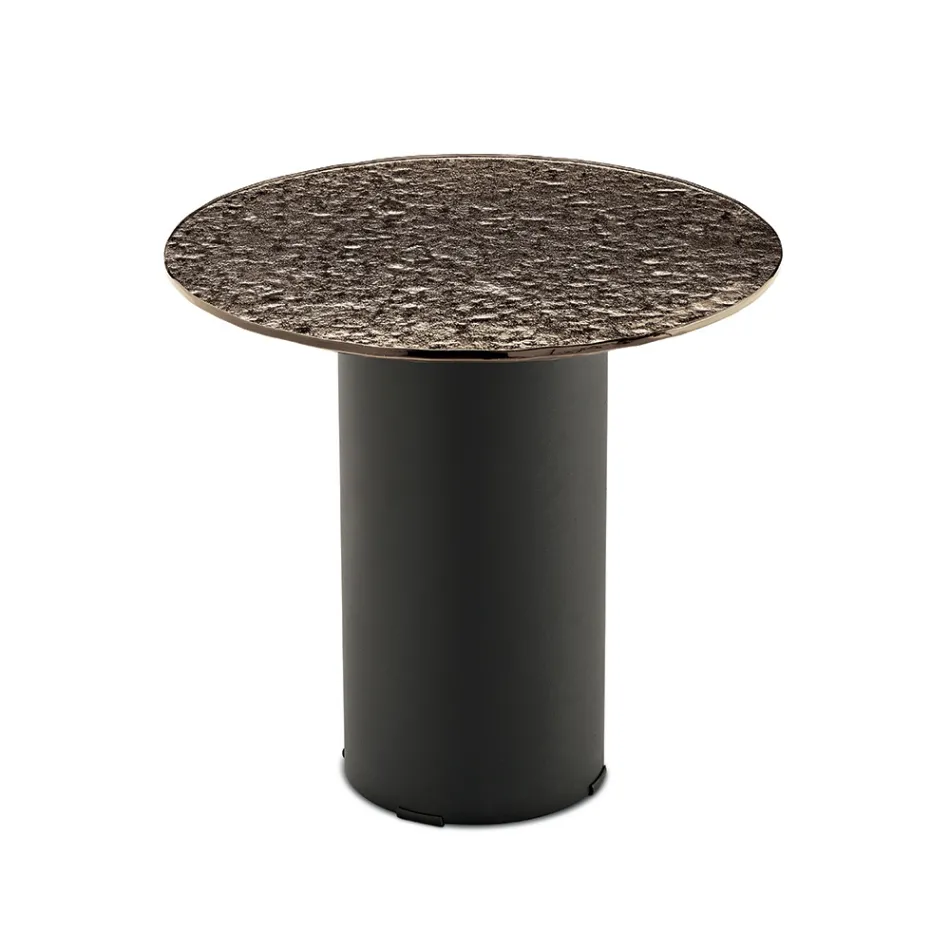 Couchtisch mit Metallgestell und Ø45 cm Spiegel- oder Glasplatte - Flaminia Viadurini