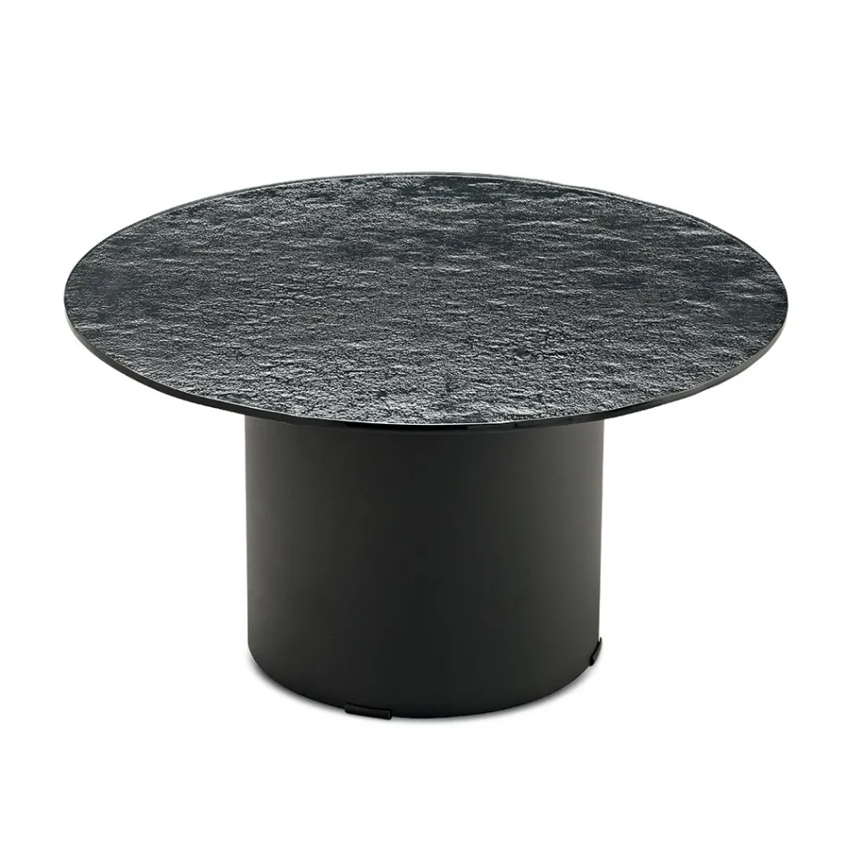 Couchtisch mit Metallgestell und Ø60 cm Spiegel- oder Glasplatte - Flaminia Viadurini