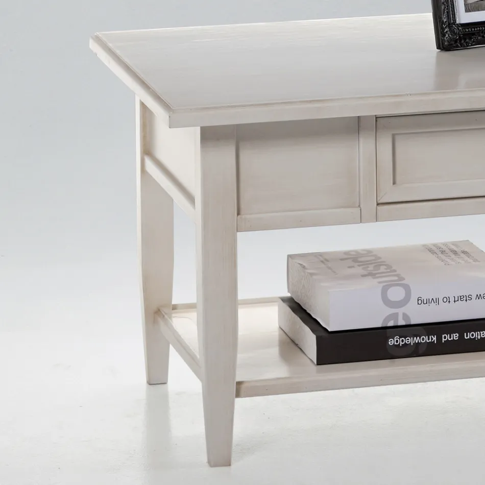 Couchtisch mit Schublade und Regal aus patiniertem Holz, hergestellt in Italien – Tuoni Viadurini