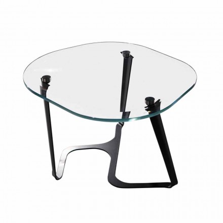 Handgefertigter Couchtisch aus Glas und Stahl Made in Italy - Marbello Viadurini