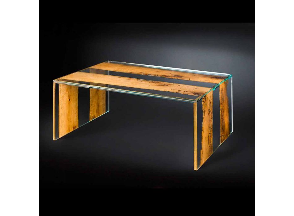 Tabelle venezianischer Briccola Holz Kaffee und Glas 120 cm Viadurini