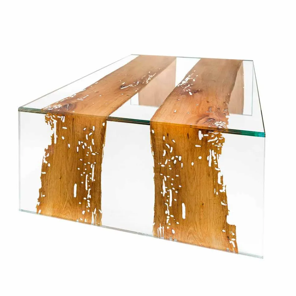 Tabelle venezianischer Briccola Holz Kaffee und Glas 120 cm Viadurini