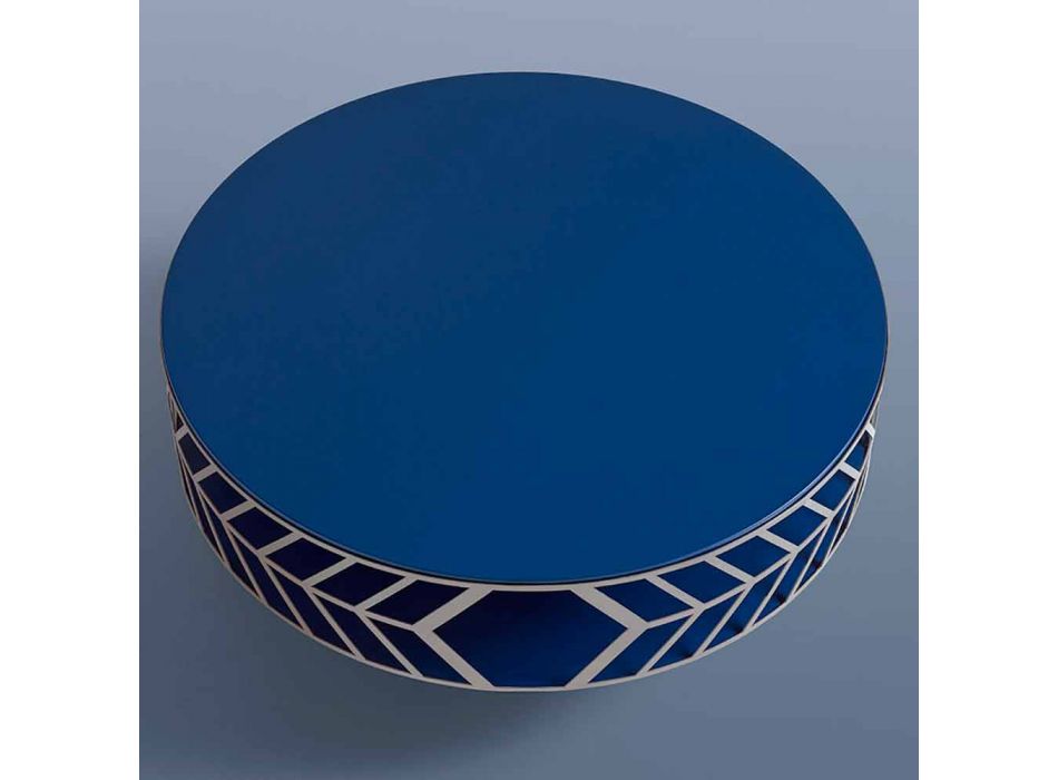 Moderner Couchtisch mit niedrigem Design Blau oder Burgund mit Ring - Lok Viadurini