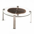 Ovaler Couchtisch Buck 2, mit Glas- und Holzplatte, modernes Design