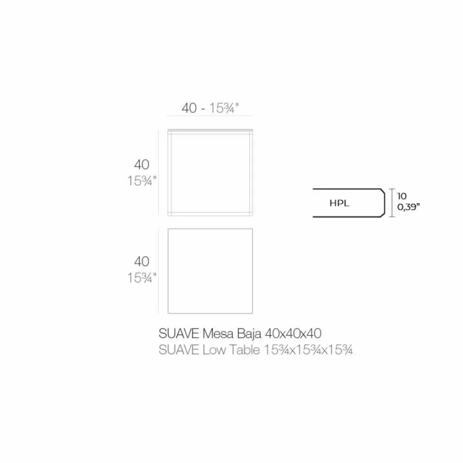 Couchtisch im Freien aus Aluminium und quadratischem schwarzem Laminat - Suave von Vondom Viadurini