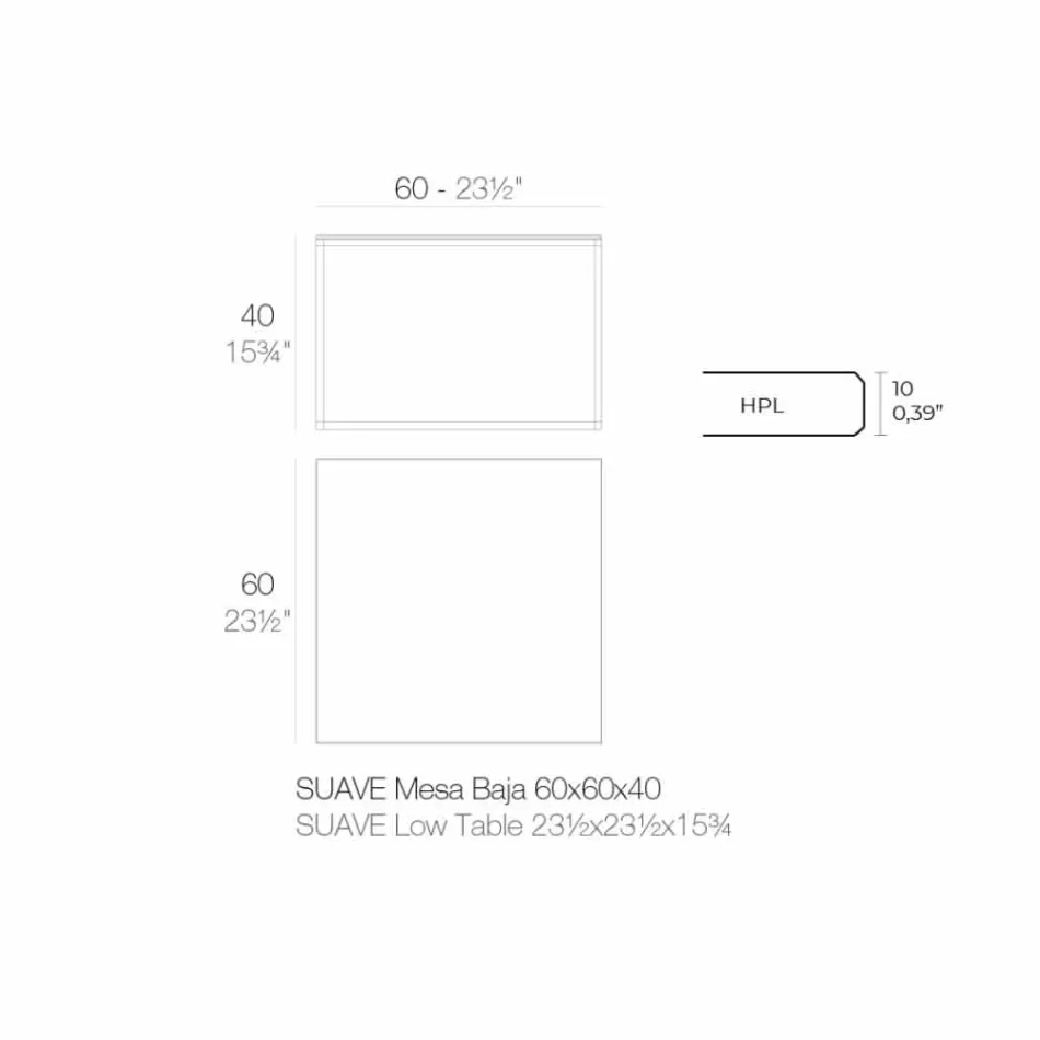 Couchtisch im Freien aus Aluminium und quadratischem schwarzem Laminat - Suave von Vondom Viadurini