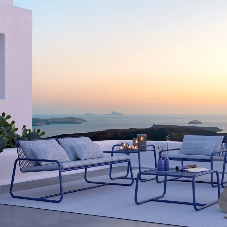 Hochwertiger Couchtisch aus farbigem Metall für den Außenbereich Made in Italy - Karol Viadurini