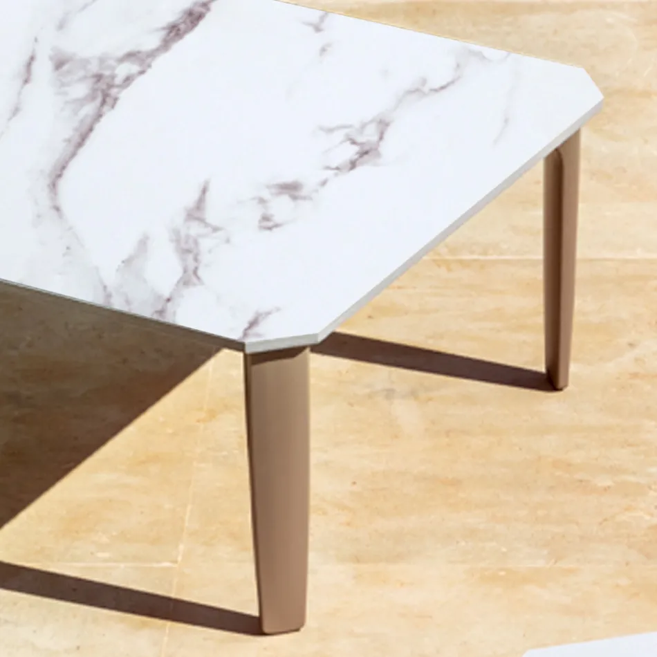 Quadratischer Couchtisch für den Außenbereich aus Aluminium und hochwertigem Steinzeug – Filomena Viadurini