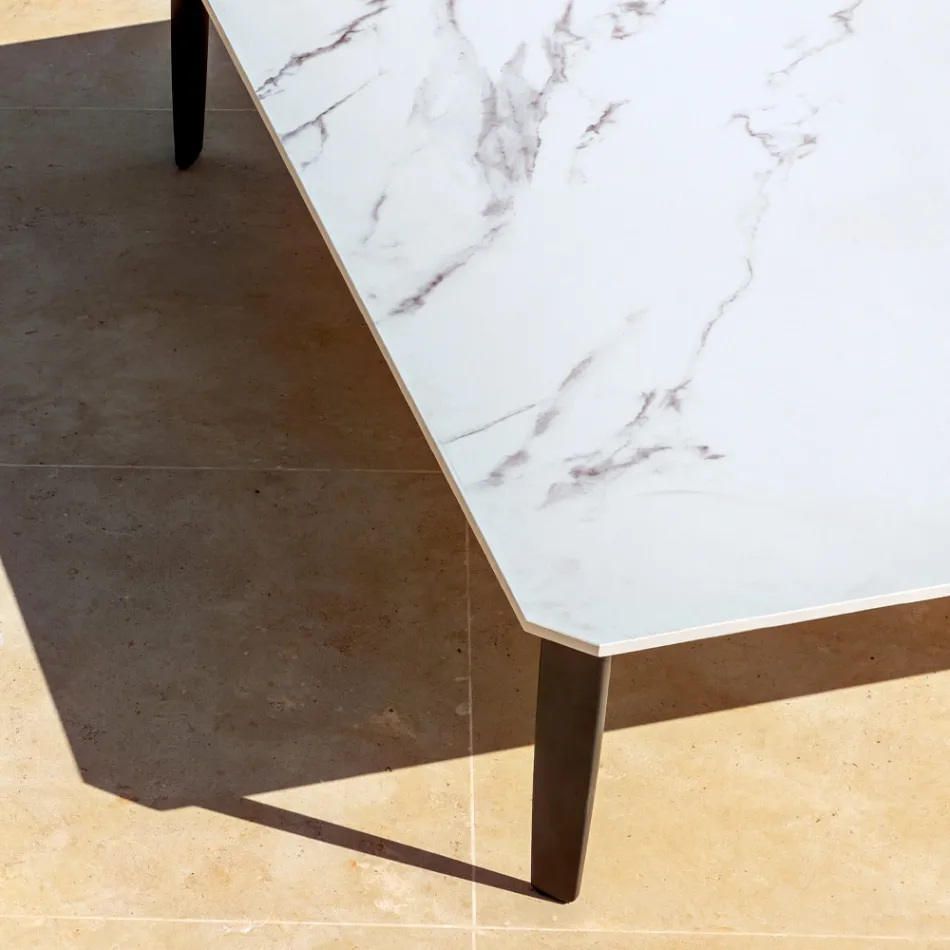 Quadratischer Couchtisch für den Außenbereich aus Aluminium und hochwertigem Steinzeug – Filomena Viadurini