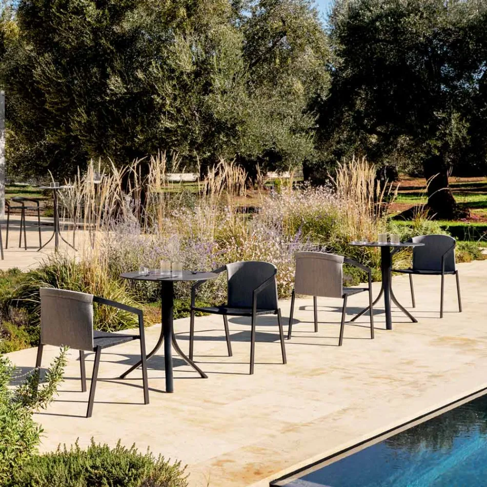 Runder Liege-Couchtisch für den Außenbereich mit 3 Beinen aus Aluminium in 2 Farben – Filomena Viadurini