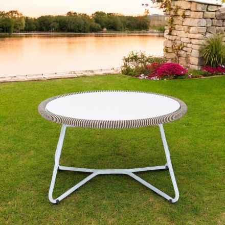 Garten-Couchtisch aus Aluminium und Seilgeflecht - Alcor Viadurini