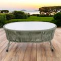 Garten-Couchtisch aus Aluminium, geflochtenem Seil und Glas - Asteria