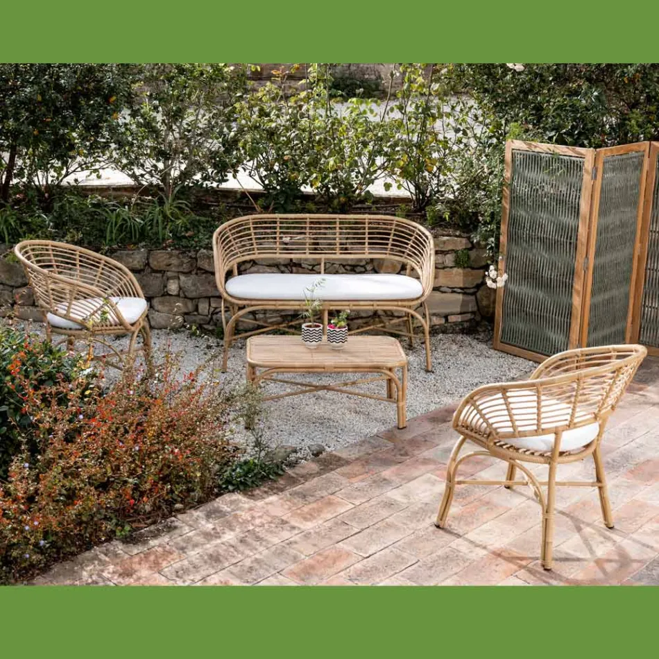 Garten-Couchtisch aus Aluminium- und Polyrattan-Geflecht - Ellide Viadurini