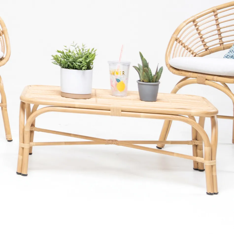 Garten-Couchtisch aus Aluminium- und Polyrattan-Geflecht - Ellide Viadurini