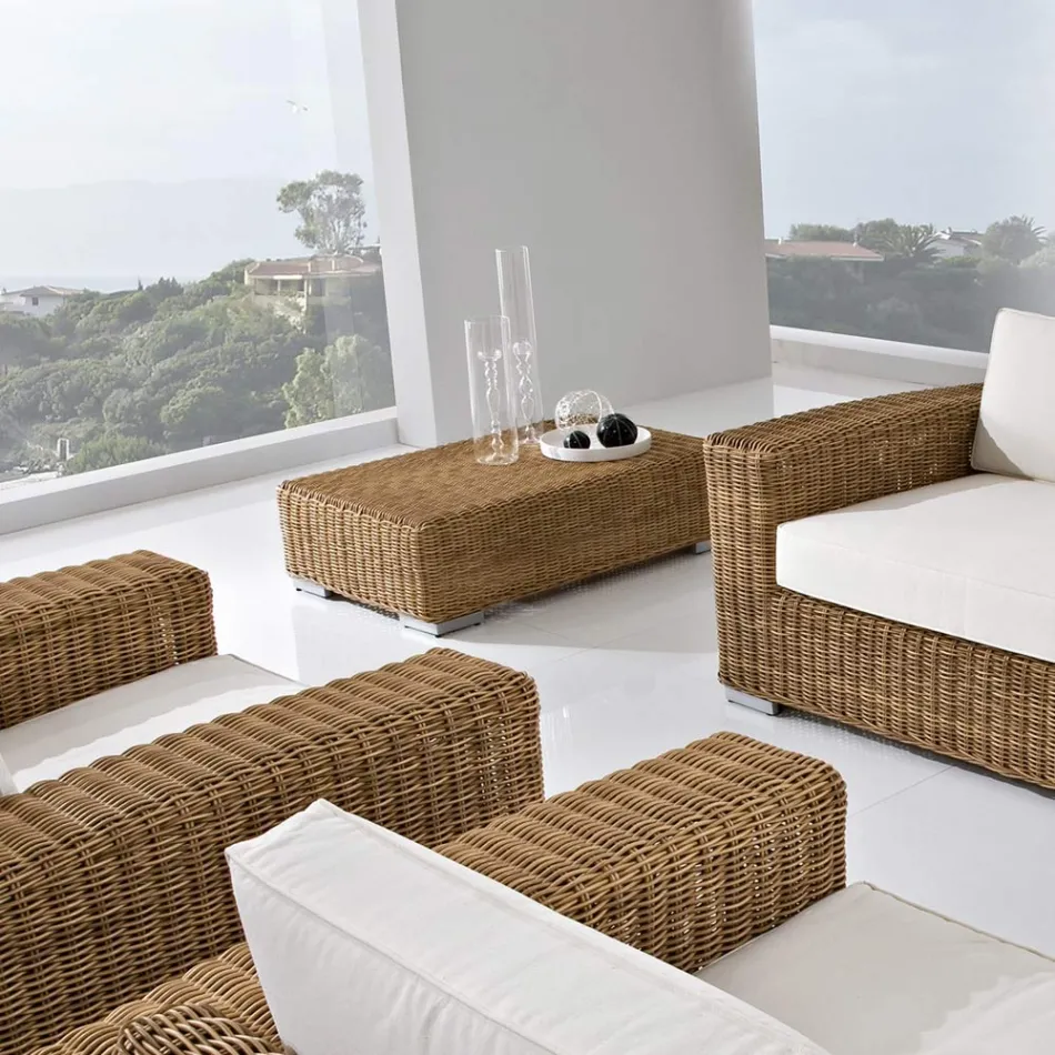 Garten-Couchtisch aus handgeflochtenem Polyrattan - Yoko Viadurini