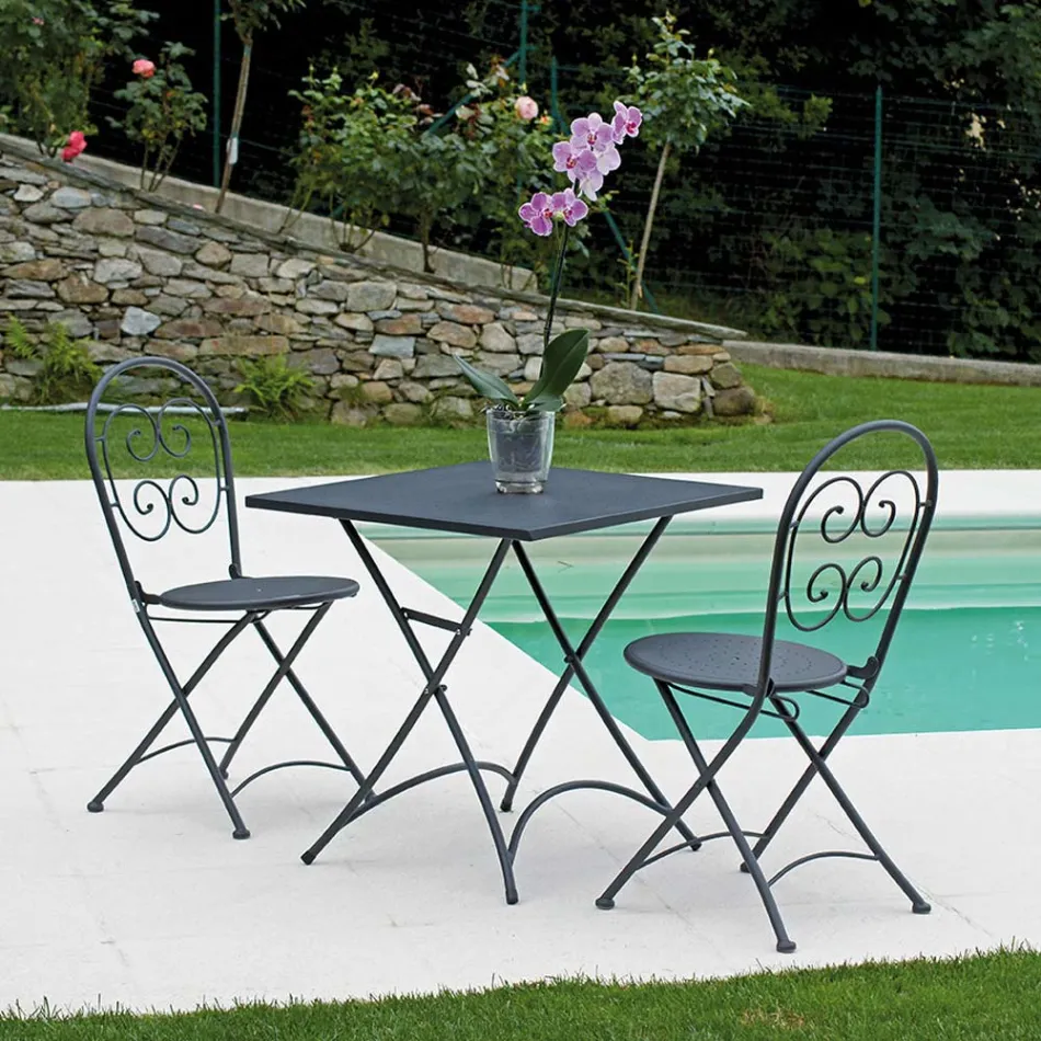 Klappbarer quadratischer Garten-Couchtisch aus anthrazitgrauem Eisen - Zoubiba Viadurini