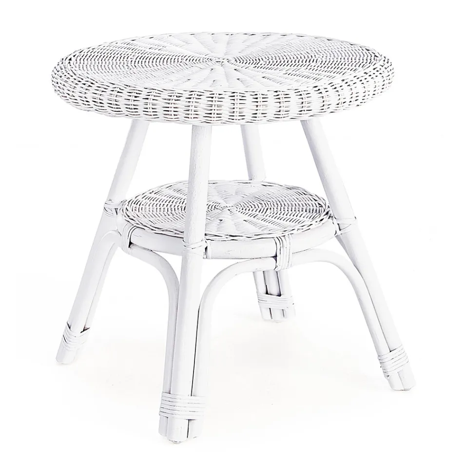 Runder Garten-Couchtisch aus Designer-Rattan, Durchmesser 52 cm – Favolizia Viadurini