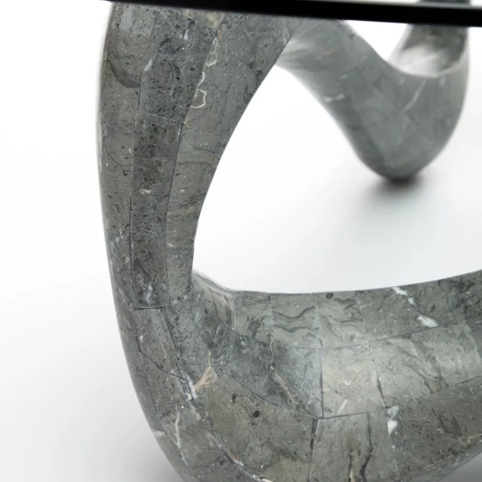 Couchtisch mit Glasplatte und Sockel aus Fossilstein – Kalifornien Viadurini