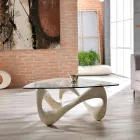 Couchtisch mit Glasplatte und Sockel aus Fossilstein – Kalifornien Viadurini