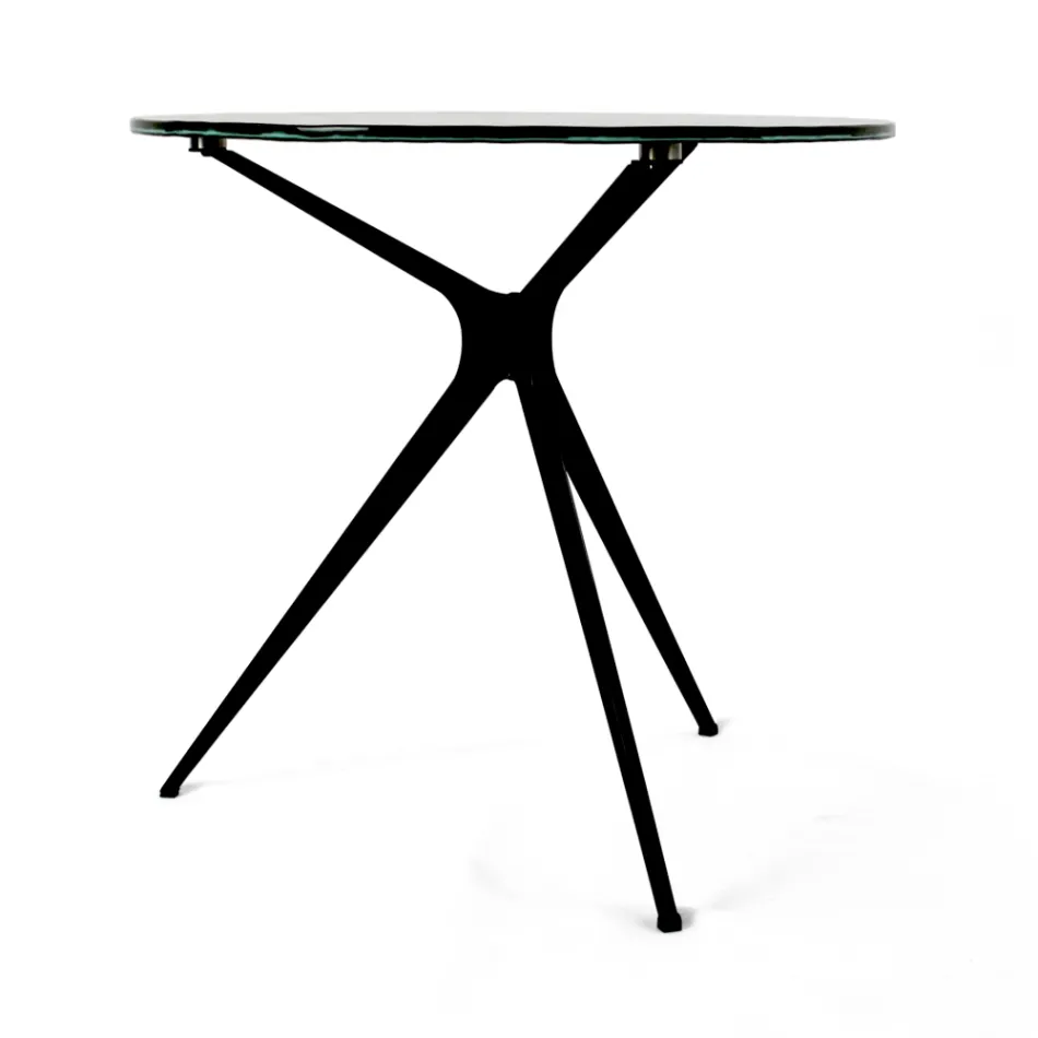 Couchtisch mit runder Glasplatte und 3 Beinen, hergestellt in Italien – Siste Viadurini