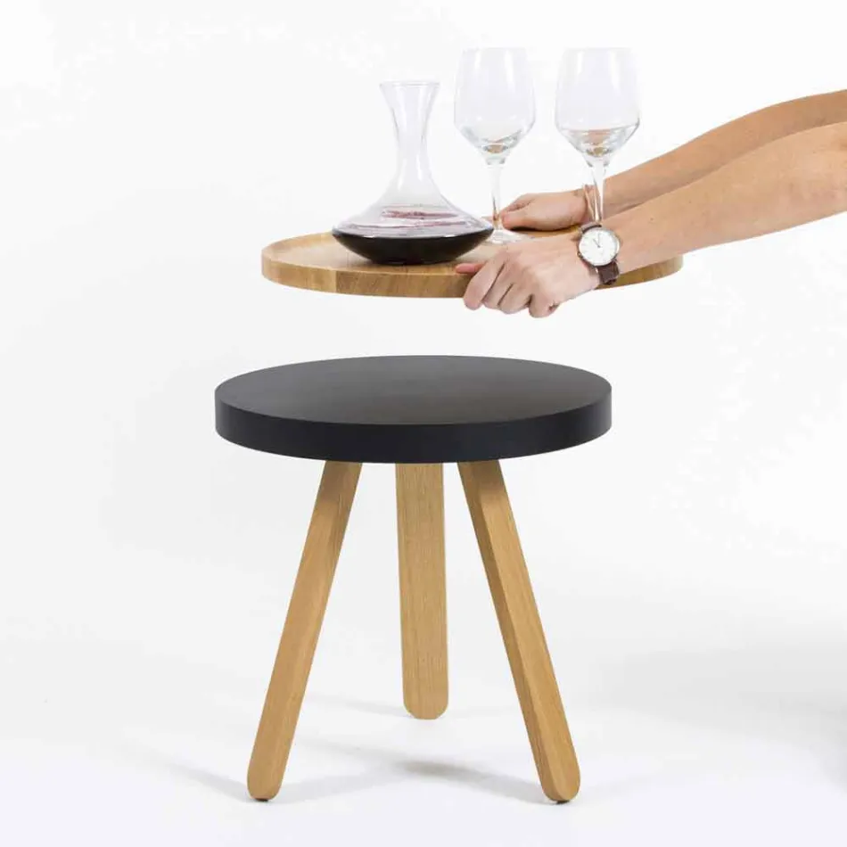 Design Couchtisch mit runder Platte und Beinen aus massivem Holz - Salerno Viadurini