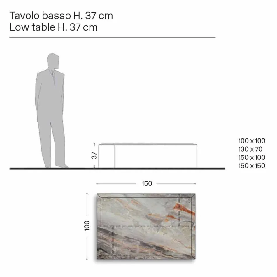 Design Couchtisch aus Marmor mit Glasboden Made in Italy - Molino Viadurini