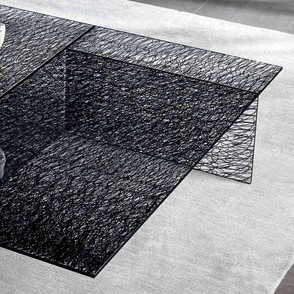 Design Couchtisch Extralight Dekoriertes Glas Made in Italy - Sestola Viadurini