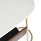 Couchtisch aus Stahl und Marmor mit Zeitungsständer aus Leder - Aretone Viadurini