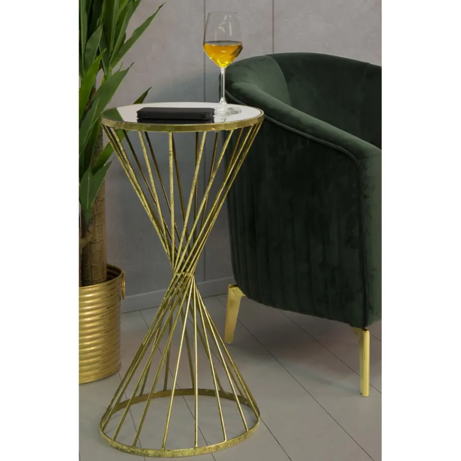 Couchtisch aus vergoldetem Eisen mit Spiegelplatte - Apricot Viadurini