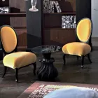 Couchtisch aus Massivholz und Kristall 60cm Durchmesser, Margo Viadurini