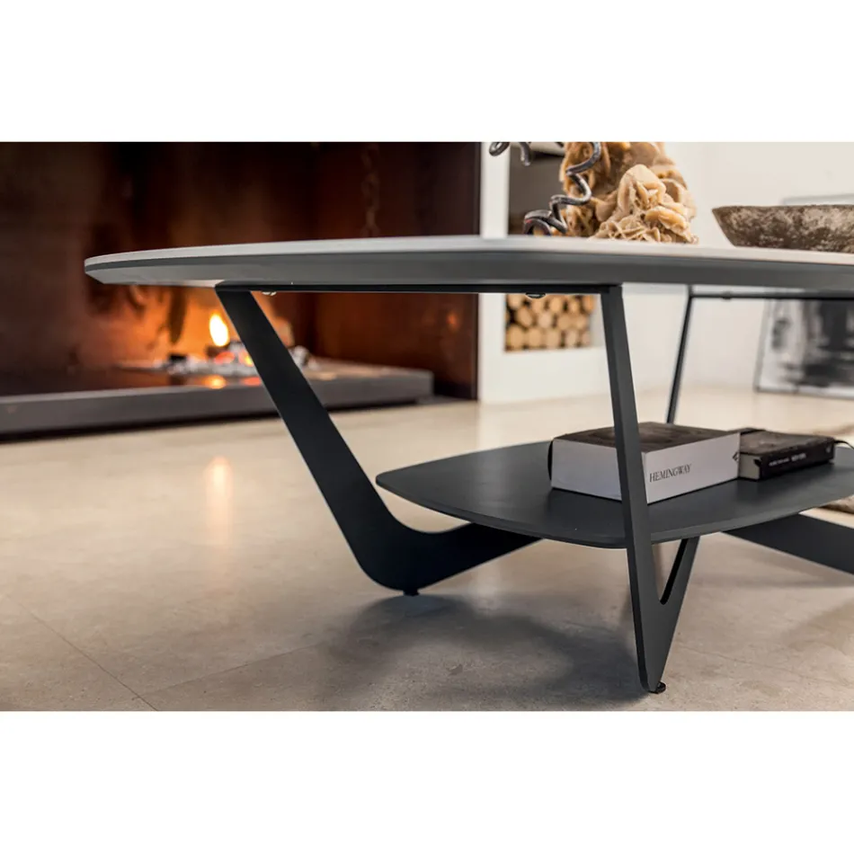 Couchtisch aus Metall Keramikplatte mit Aufbewahrung - Emirate Viadurini