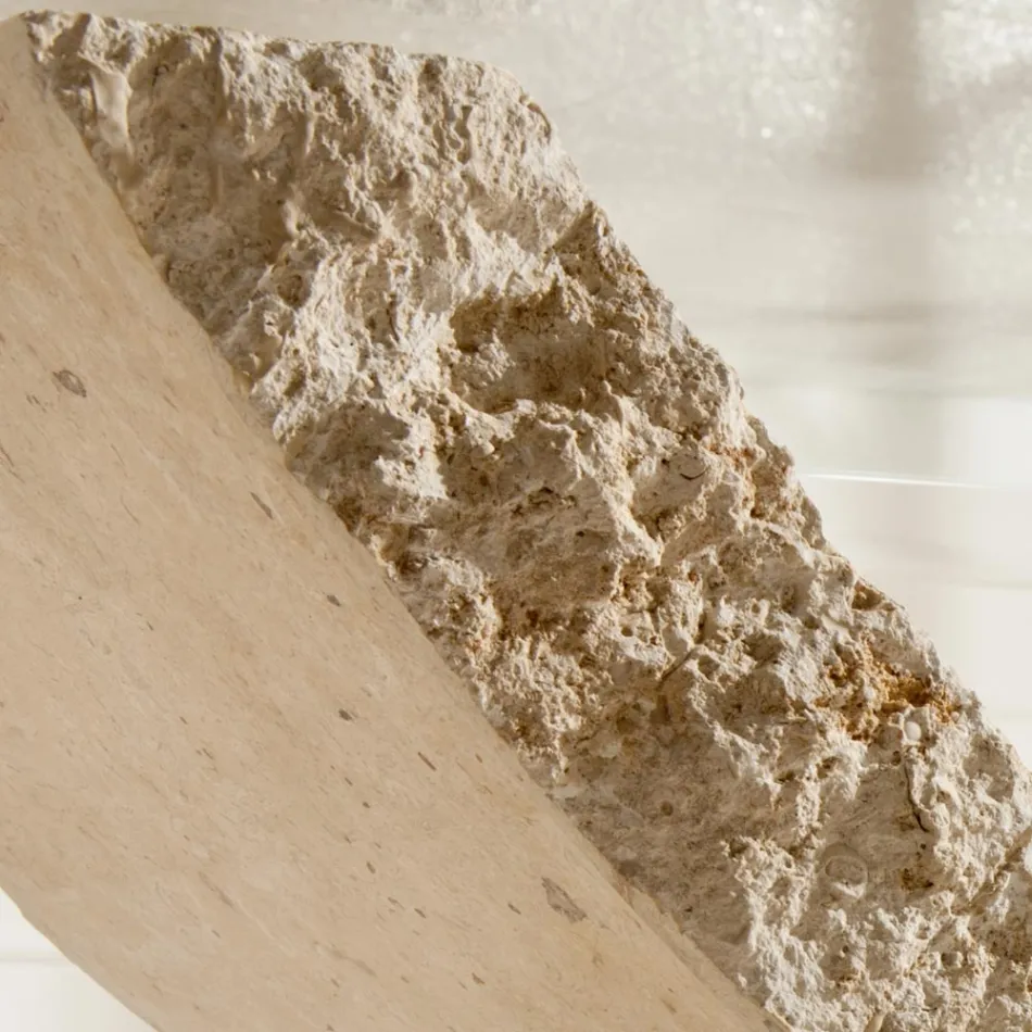 Fossil Stone Couchtisch mit transparenter Glasplatte – Kansas Viadurini