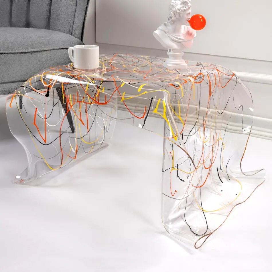 Handbespannter Couchtisch aus Plexiglas, hergestellt in Italien – Pippo Viadurini