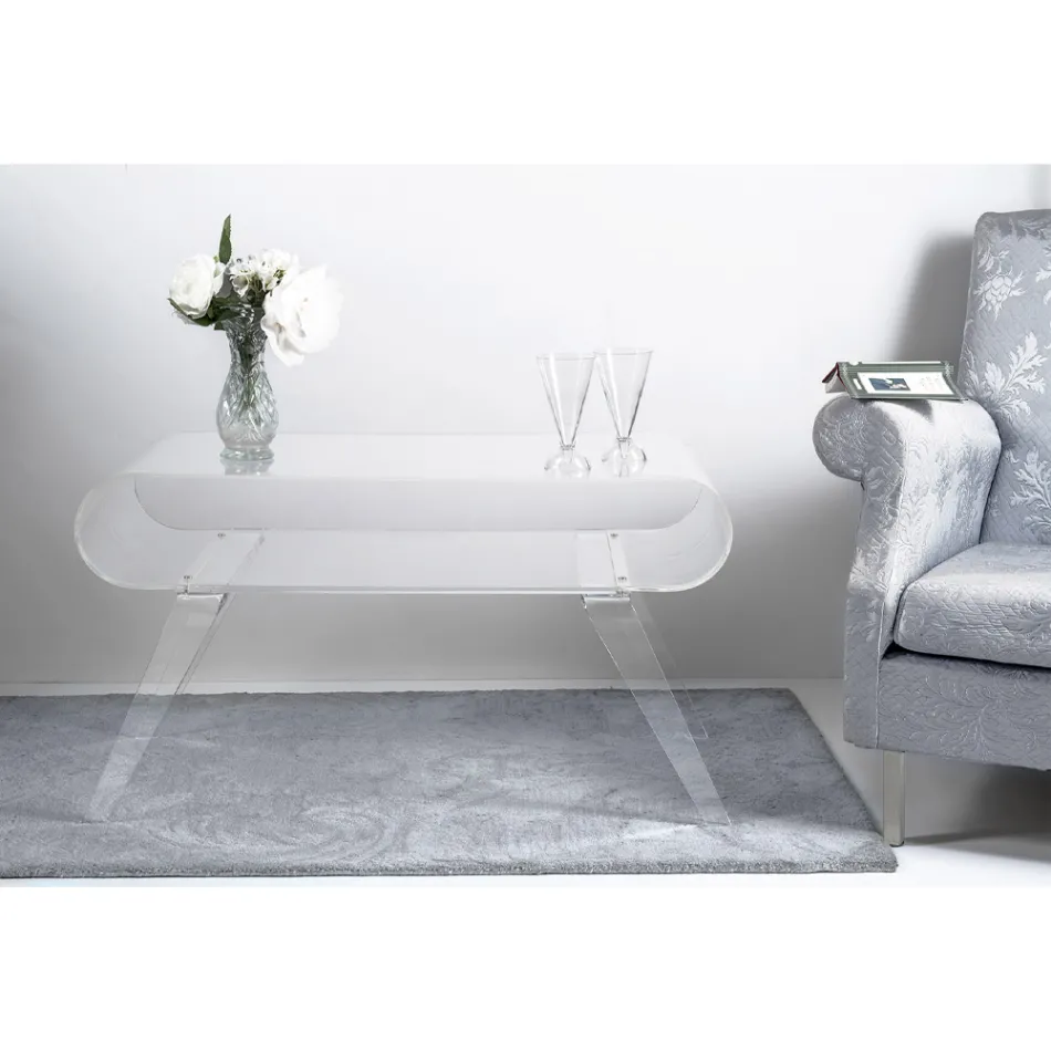 Couchtisch aus transparentem Plexiglas oder mit Designholz - Gips Viadurini