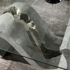 Couchtisch aus gehärtetem Glas mit Sockel aus Fossilstein – Jordan Viadurini