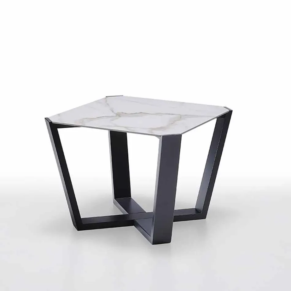 Moderner Couchtisch aus Gres und Buchenholz Made in Italy - Titanic Viadurini