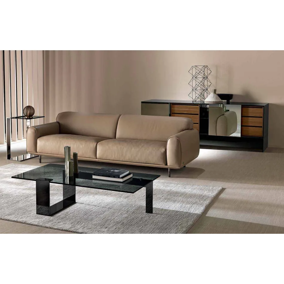 Moderner Couchtisch mit Rauchglasplatte und Metallbasis Made in Italy - Scoby Viadurini