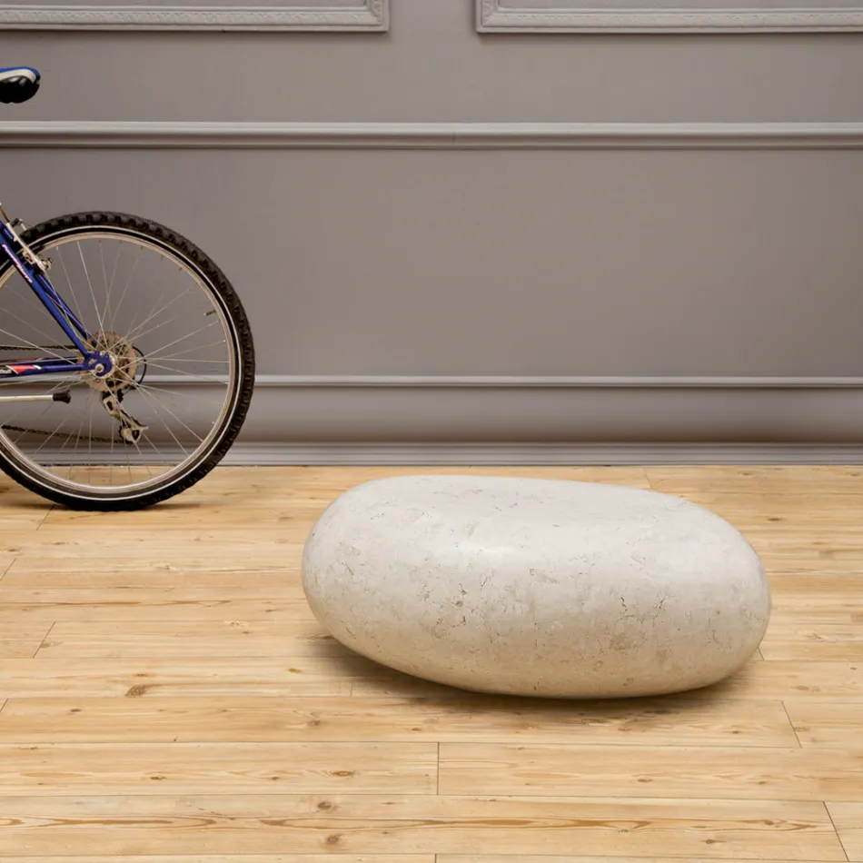 Ovaler Couchtisch aus weißem Fossilstein – Alfred Viadurini