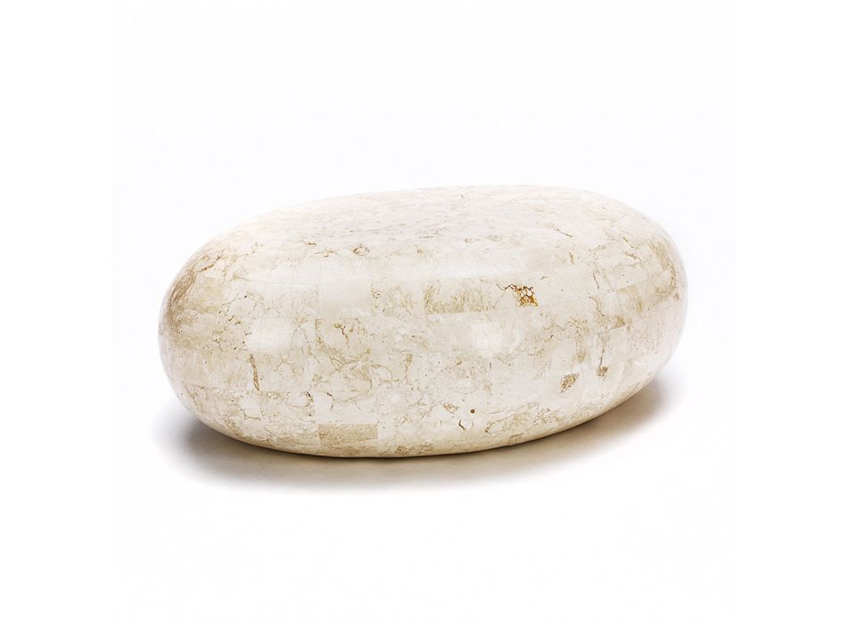 Ovaler Couchtisch aus weißem Fossilstein – Alfred Viadurini