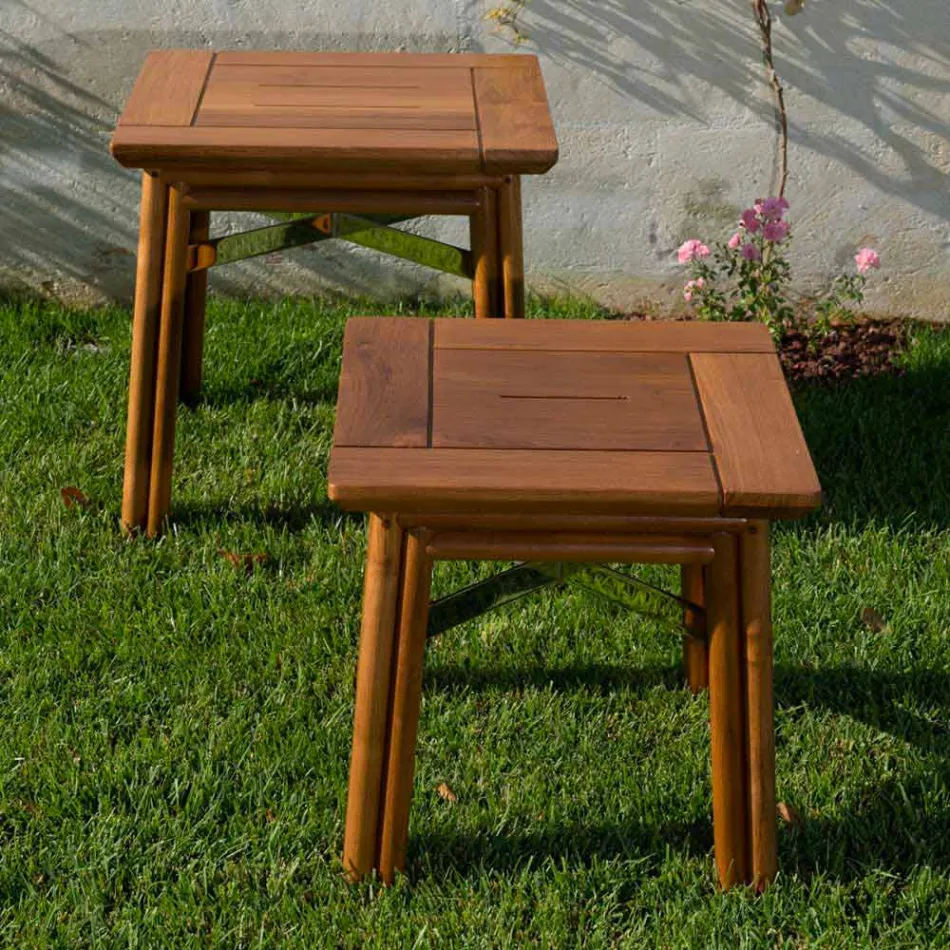 Couchtisch im Freien aus Natur- oder Schwarzholz, 2 Größen - Suzana Viadurini